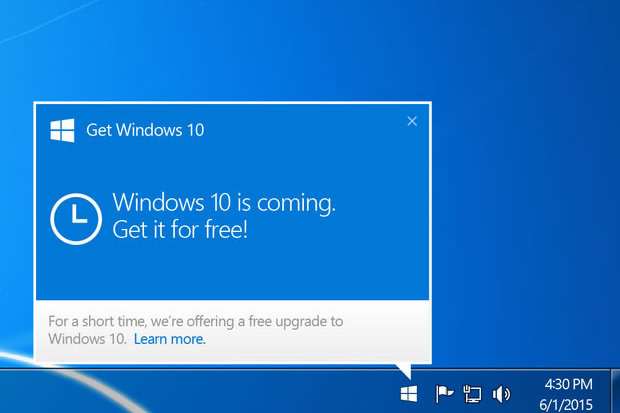 The Get Windows 10 notification