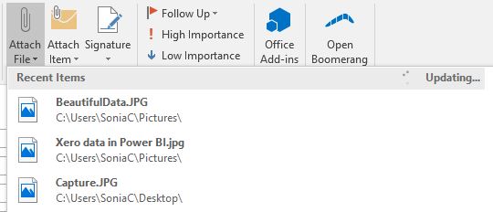 Outlook 2016 Attach File menu disappears