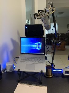 Video camera with laptop and microphone